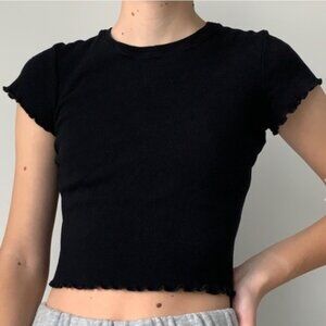 Brandy Melville Lettuce Edge Black Baby Tee